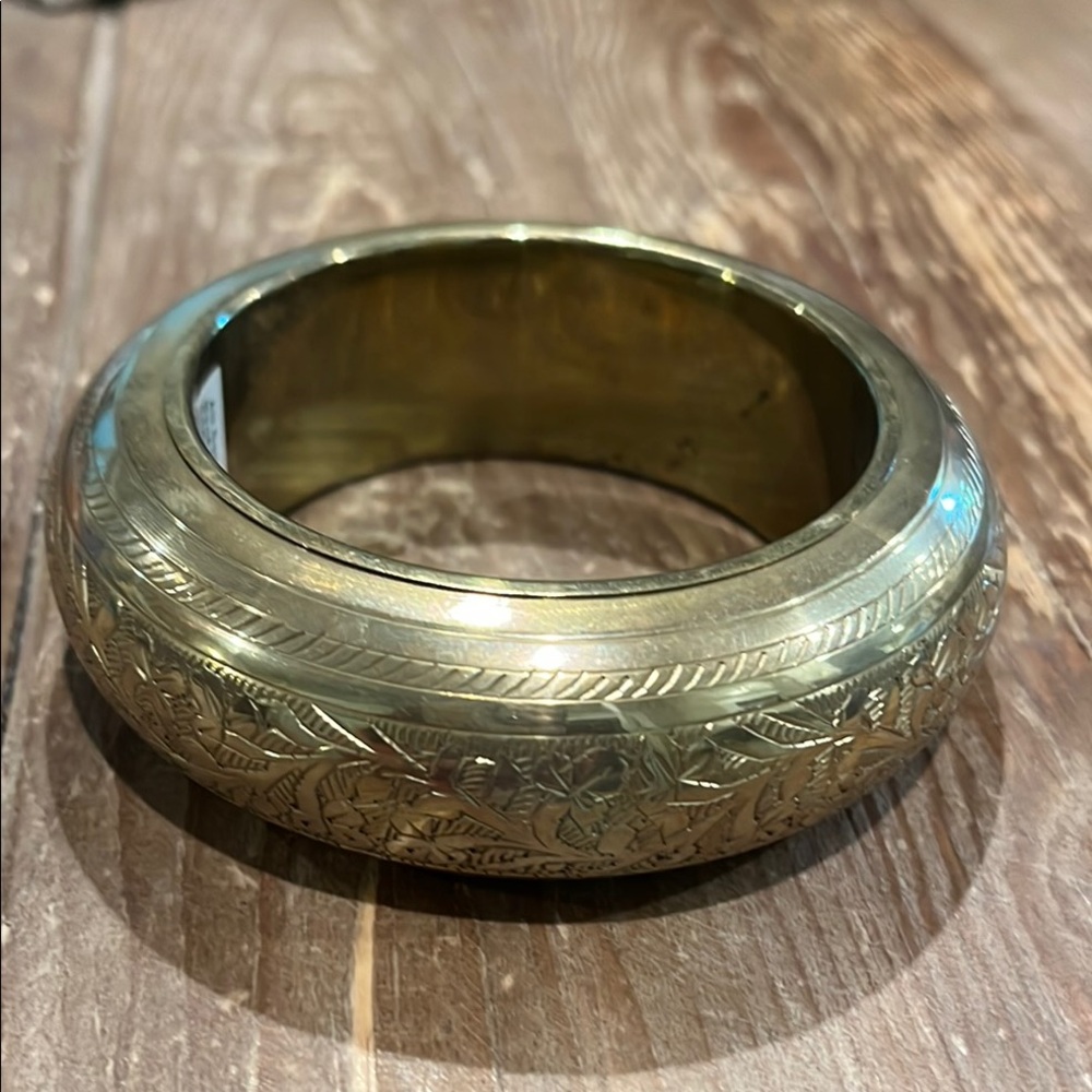 Engraved Brass Bangle Bracelet